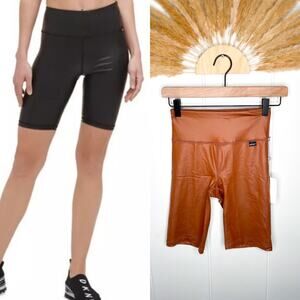 NWT DKNY Faux Leather Biker Shorts XXS Brown Athleisure